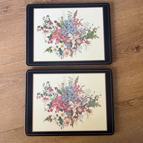 Vintage Pimpernel Placemat Set 2 Hummingbird Floral Bouquet Hardboard Table Mat - Picture 1 of 6